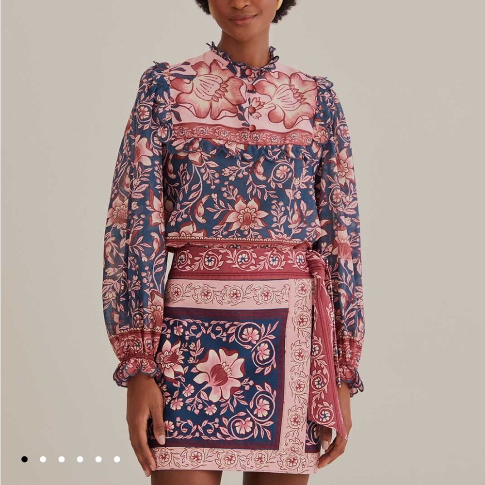 Farm Rio Skirt and Shirt Set NWT Fall Winter Teal Anika Charm XXS 23